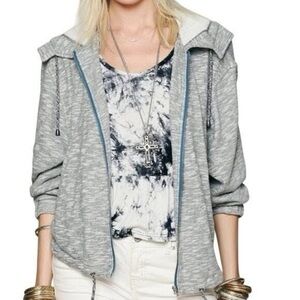 FREE PEOPLE 1970 - CROP HOODED ZIP SWEATSHIRT JACKET. Cinch ties at hem. Large